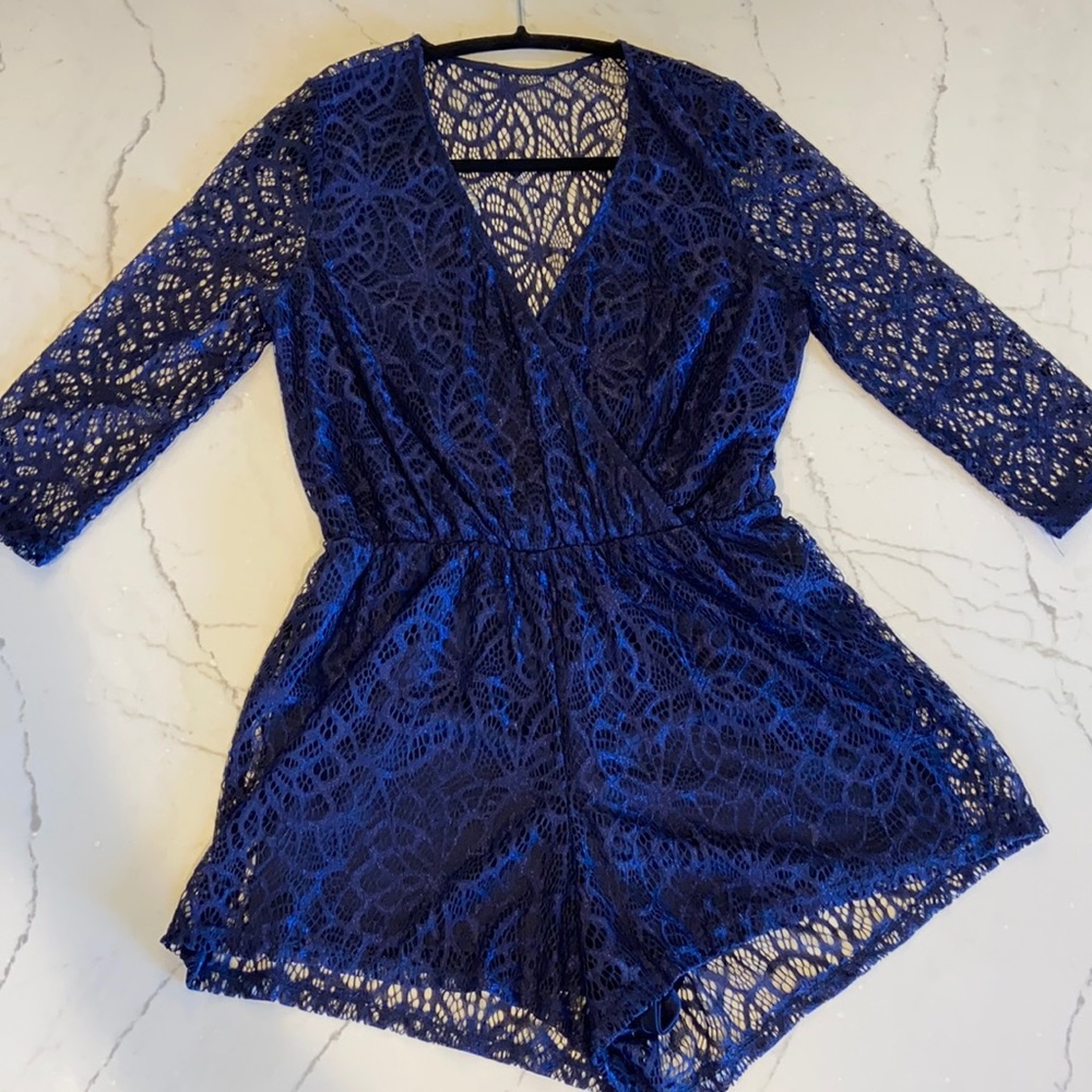 Lace Blue Romper Size Large 3/4 sleeves